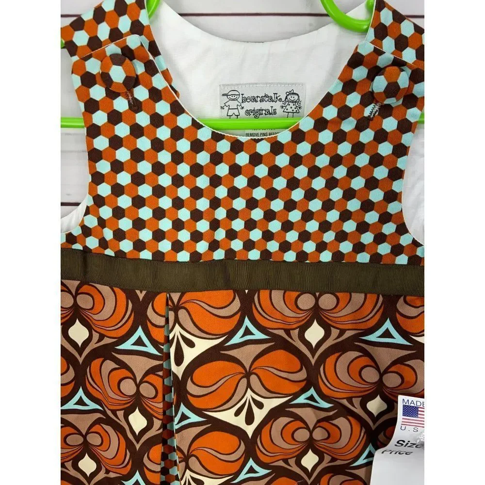 Beanstalk Originals Girl's Size 2T Hippie Psychedelic Brown Orange Circles Dress